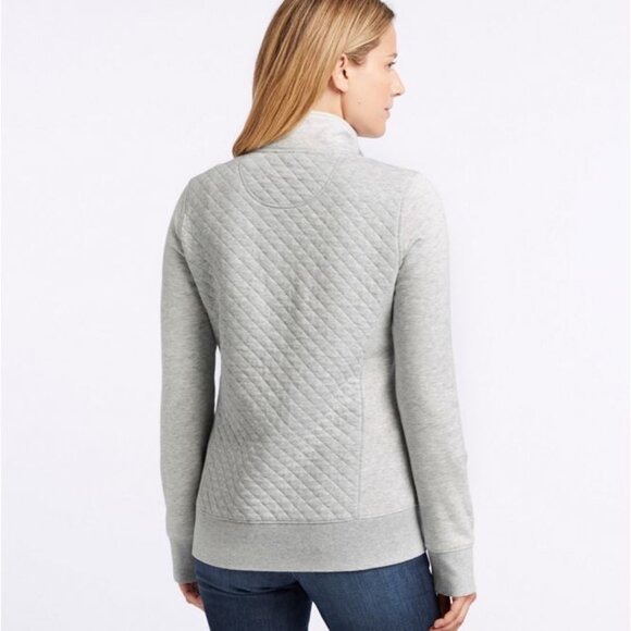 L.L. Bean Women's Quilted Quarter-Zip Pullover In Light Gray- Size Medium Petite - Picture 3 of 13